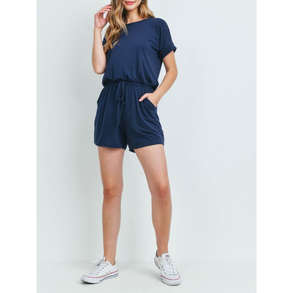Navy Waist Tie Romper {Zenana} - Picture 2 of 5